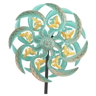 Hilandero de viento de metal para exteriores, hilanderos de escultura de viento cinético de mariposa dorada  Foto 1 de 4