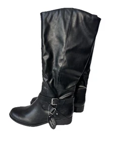 Style & Co Marilee Wide Calf Motorcycle Boots Black Buckle Strap Black Size 10 - Picture 1 of 13