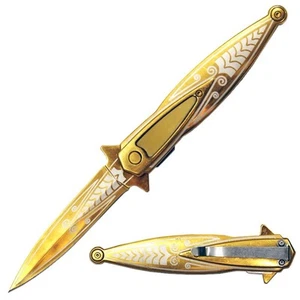 5.25" Derling Gold Handle Assist-Open Folding Knife with Belt Clip - Picture 1 of 1