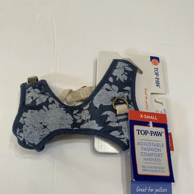 Arnês para Cachorro Top Paw Conforto Ajustável XSmall Azul Floral Neoprene Novo - Imagem 1 de 4