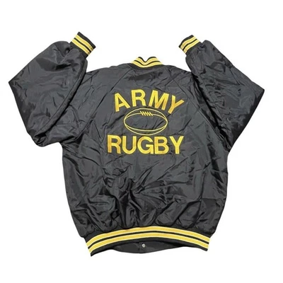 Chaqueta de bombardero universitaria Hartwell de colección del equipo de rugby del ejército EE. UU. negra y amarilla XL para hombre Foto 1 de 4
