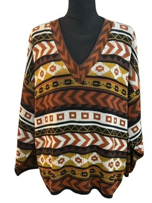 Suéter Carolina Colours Mujer Talla 22 Marrón Estampado Azteca Manga Larga Cuello Foto 1 de 4