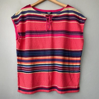 Suéter informal de lino ligero sin mangas a rayas con cordones talla XL Chaps para mujer Foto 1 de 4