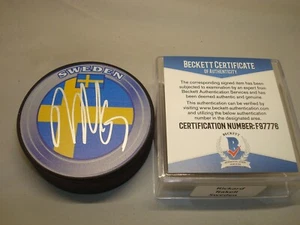 Rickard Rakell Signed Team Sweden Hockey Puck Autographed Beckett BAS COA 1B - Picture 1 of 3