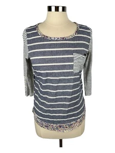 Anthropologie Postmark Size S Pullover Stripped Pocket 3/4 Sleeve Floral Trim - Picture 1 of 7