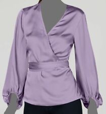 Inc International Concepts Women Purple Satin V-neck Wrap Blouse Top Size M