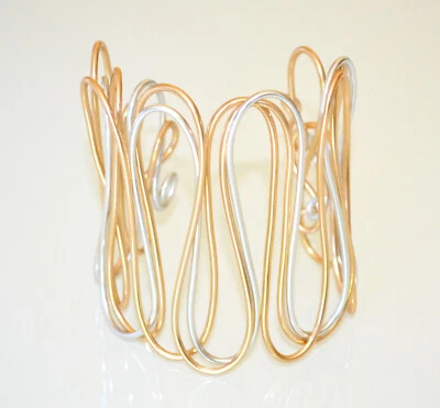 Bracciale argento oro dorato rigido donna schiava alto multi fili alluminio CX60 - Immagine 1 di 4