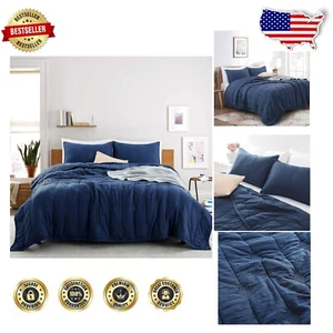3-Piece King Bedding Set in Navy - Moisture-Wicking & Breathable Comfort - Picture 1 of 8