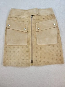 Falda de Gamuza Margaret Godfrey Perforada Talla 2 Tostada Neutra Cremallera Bolsillos Frontales - Imagen 1 de 17