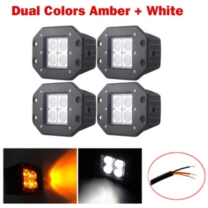 4x Amber+White 5" Flush Mount Led Work Light Flood Pods Offroad Driving Fog Lamp - Picture 1 of 12