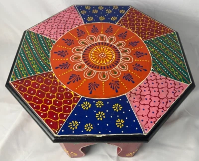 Indian Hand painted Multicolored Multipurpose Bajot / Chauki Stool for puja - Image 1 of 4