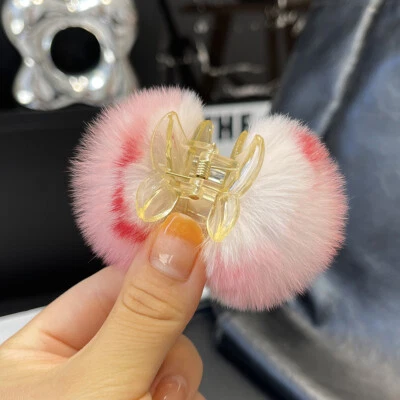 2 un./lote de pinzas para el pelo de piel de conejo real para mujer pinza para el cabello bola para el cabello Foto 1 de 4