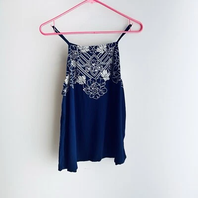 Sombra de Ojos Azul Fluido Floral Bordado Crema Tanques Top Cerradura Espalda Talla XL Foto 1 de 4