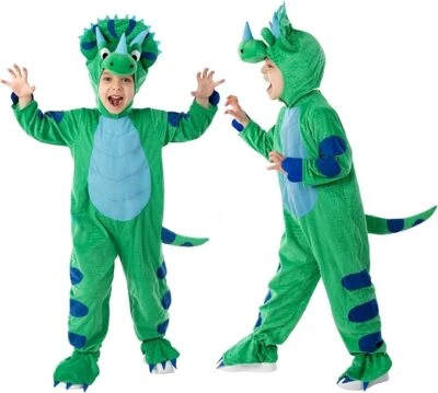Kids Triceratops Costume Boys Girls Dinosaur Jumpsuit Fancy Dress Dino 3 - 9 yrs - Image 1 of 4