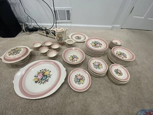 72 Pc Set Of Vintage Candle Light American Limoges Pompadour Rose Dishes. - Picture 1 of 7