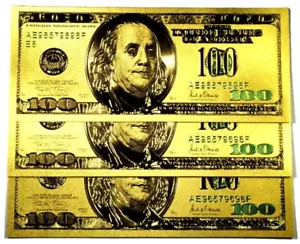 LOT 100 X ORIGINAL STYLE 99.9% 24K GOLD $100 BILL US GOLD BANKNOTES - Picture 1 of 5