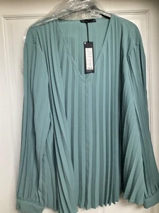 £39.50 BNWT Autograph M&S Dark Teal TOP SIZE 22 Ladies Shirt Pleated Blouse NEW - Picture 1 of 5