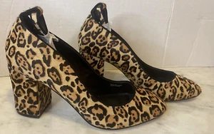 NEW WHBM Bethenny Leopard Chunky Heel Calf Hair Ankle Strap Shoes - Size 7 M - Picture 1 of 13