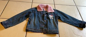 Hello Kitty Girls Denim Jacket Faux Fur Collar Wash Denim Blue Sanrio Size 4 - Picture 1 of 8