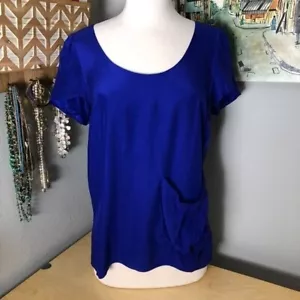Neu GEMMA Bloomingdales Seidenbluse Damen Größe M royalblau schwarz Büro Sirene - Bild 1 von 8