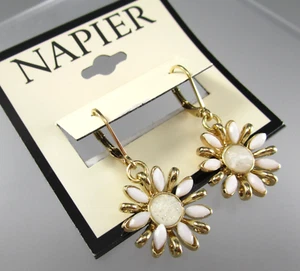 NWT NAPIER 1 1/4"" Gold Tone White Dangling Flower Post Earrings 131R - Picture 1 of 7