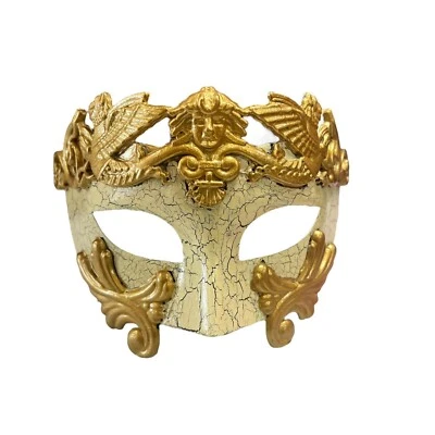 MEN MASKS | MASQUERADE VENETIAN  MASKS ROMAN GOLD AND CRACKED IVORY DESIGN - Image 1 of 4