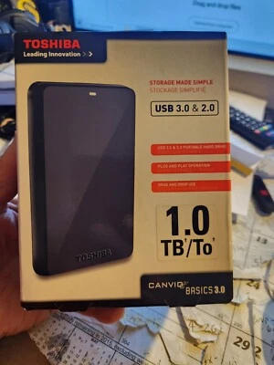 Toshiba 1.0 TB Canvio Basics 3.0 & 2.0 Portable Hard Drive-Gently Used - Image 1 of 4