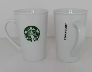 Starbucks Green Mermaid Coffee Mug Set Of 2White Ceramic Siren Logo 12oz 5” Tall - Picture 1 of 2