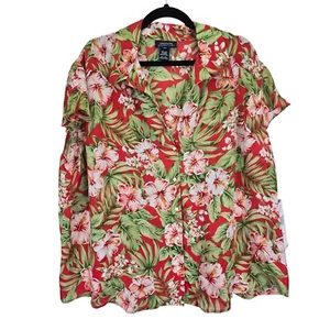 NWT Jones New York 100% Silk Womens Button Blouse Size 3X Floral Hawaiian Boho - Picture 1 of 8