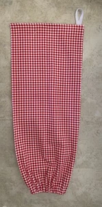 Red Gingham Country Kitchen Plastic Bag Holder Pantry Organizer Denim Fabric - Picture 1 of 3
