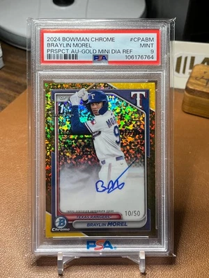 Braylin Morel 2024 Bowman Chrome #CPABM gold mini diamond auto 10/50 PSA 9 - Image 1 of 2