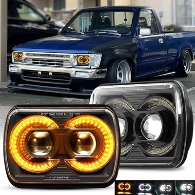 Пара светодиодных фар 5x7 дюймов 7x6 дюймов с дневными ходовыми огнями и указателем поворота для пикапа Toyota 82-95 Tacoma - Изображение 1 из 4