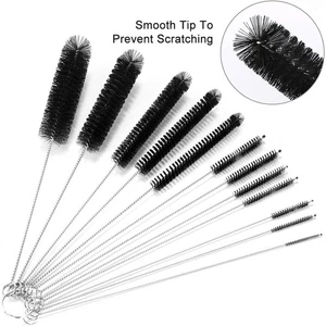 12Pcs Household Bottle Brushes Pipe Bong Glass Tube Cleaning Brush Sets-Black - Picture 1 of 9