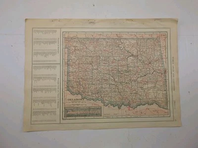 Auténtico mapa estatal color vintage 1917 OKLAHOMA decoración de pared 15"x10-3/4" Foto 1 de 3