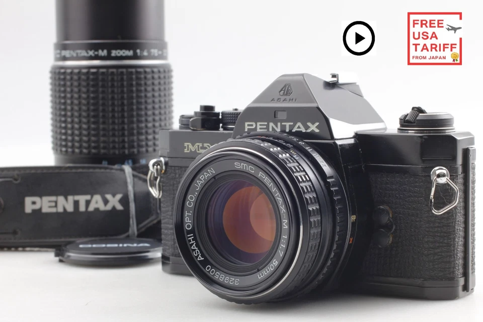2Lens [N MINT] Pentax MX Black Film Camera SMC M 50mm f1.7 75-150mm From JAPAN - Image 1 of 4