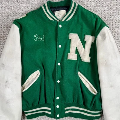 Letterman Jacket Vintage Mens 80s Green Wildcats Varsity Novi High School - Image 1 of 4