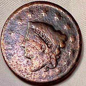 1816-1835 Matronenkopf Liberty Coronet großer Cent Pfennig ohne Datum Gebrauchsspuren ausgelöscht - Bild 1 von 2