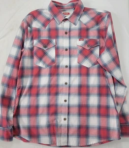 Wrangler Men's Long Sleeve Plaid Button Down Shirt Red Blue White Size LARGE L - Picture 1 of 7