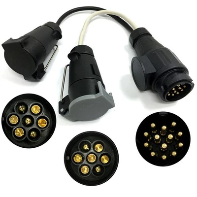 12V 13Pin to 7Pin Trailer Plug Converter PVC Brass for Standard Eu Caravans RVs - Image 1 of 4