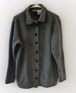 Basic Editions Women's Embroidered Floeal Full Button Jacket Lightweight Size L - Picture 1 of 4