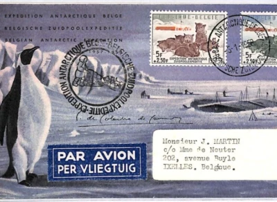 BELGIUM Cover ANTARCTIC EXPEDITION 1957-1958 Air Mail ILLUSTRATED Penguins YW192 - Image 1 of 4