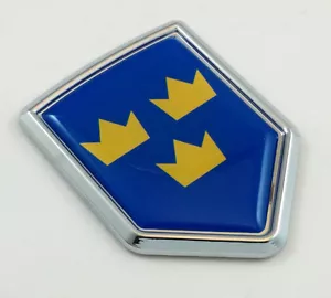Swedish 3 three Crown Flag Car Chrome Emblem Decal Sticker badge crest - Foto 1 di 1