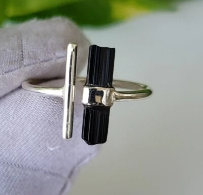Natural Black Tourmaline Gemstone 925 Sterling Silver Ring, Christmas Gift - Image 1 of 4