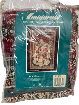 Vtg Fieldcrest Cotton Triple Woven Twas The Night Before Christmas Throw 46 X 68 - Image 1 of 4