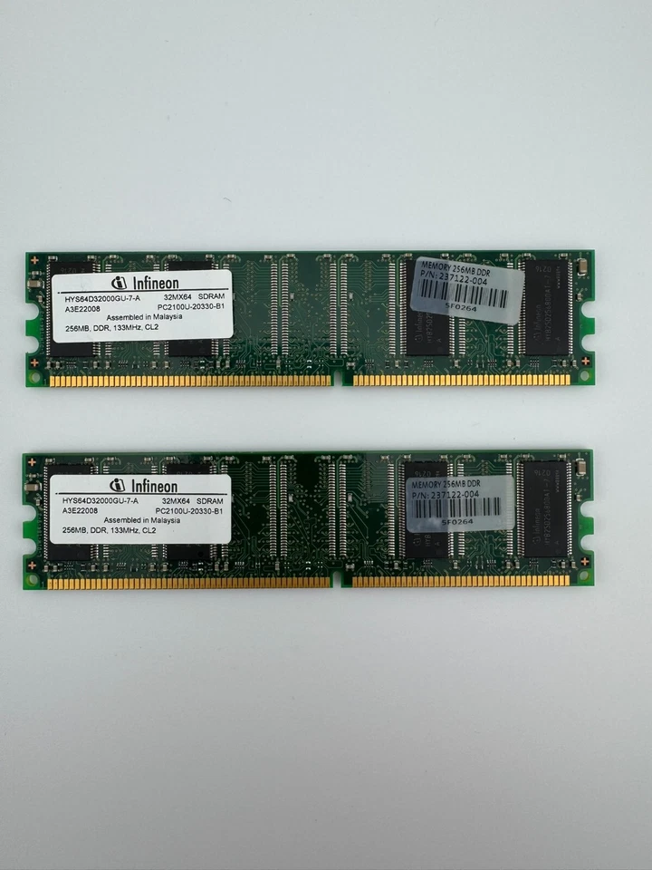 512MB 2x256MB DDR-266 INFINEON PC-2100 HYS64D32000GU-7-A DDR1 HP 237122-004 Kit - Image 1 of 2