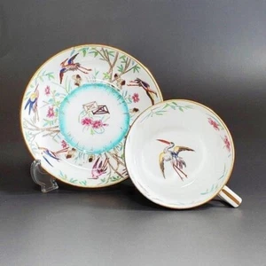 Antike Minton Chinoiserie Vogel und Blumenmuster Tasse und Untertasse aus Japan - Bild 1 von 12