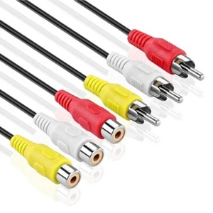 5m Triple RED WHITE YELLOW 3x RCA PHONO EXTENSION Audio Video Cable Male Female - Picture 1 of 3