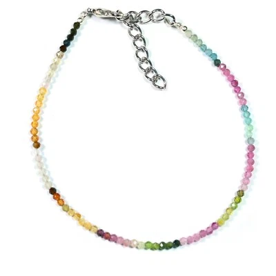 Multi Watermelon Tourmaline Faceted Round Gemstone Beaded 6-8" Handmade Bracelet - Image 1 of 4