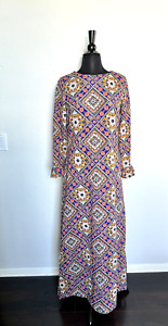 vintage Liberty Circle maxi dress M 70s Hippie Mod colorful long sleeves