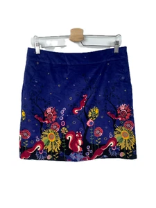 Joe Browns Skirt Size UK 12 Blue Velvet Whimsical Woodland Squirrel Floral Funky - Picture 1 of 12